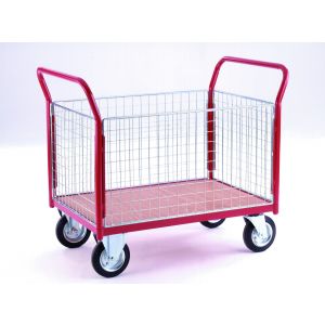 Heavy Duty Platform Trolley 4 Mesh Sides 1000 x 600mm Timber Deck