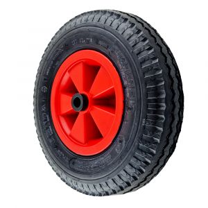 400mm Pneumatic Trolley Wheel with Red Plastic Centre & 20mm Bore 1