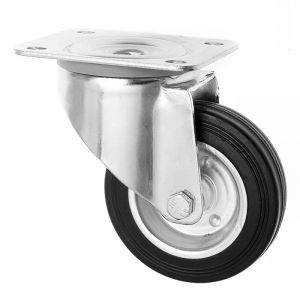 125mm Swivel Castors with a Black Rubber Wheel and a Metal Centre