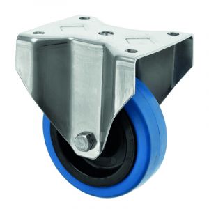 Stainless Steel Fixed Castor Top Plate Fitting 100mm Blue Rubber Wheel