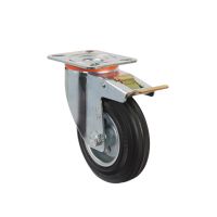 Pressed Steel Swivel Castors with Black Rubber Wheel and Directional Brake