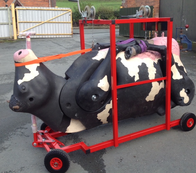 Picture of cow mannequin on trolley with puncture proof wheels