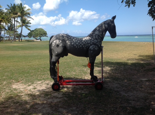 Picture of horse mannequin on trolley with puncture proof wheels