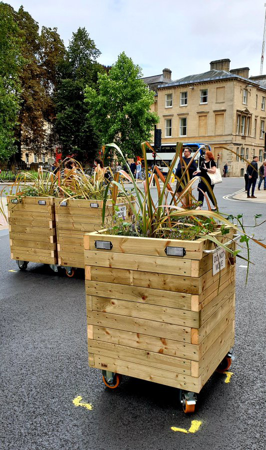 Moveable planters on wheels in Oxford